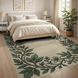 Lush Green Vine Floral Border Area Rug
