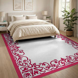 Red Ornate Floral Scroll Border Area Rug
