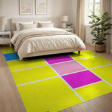 Vibrant Yellow Pink Blue Geometric Mosaic Rug