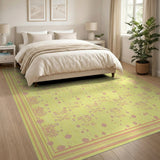 Yellow Area Rug with Intricate Pink Borders