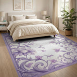 ODIKA Purple Vintage Floral Washable Area Rug - Low Pile, Non-Slip, Pet & Kid Friendly