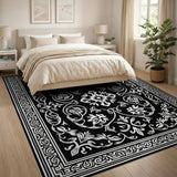 Black and White Elegant Black White Traditional Persian Area Rug