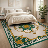 Ornate Green Gold Medallion Persian Rug