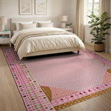 Multi-Color Geometric Pink Border Area Rug