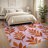 Orange Leaves on Blush Pink Area Rug
