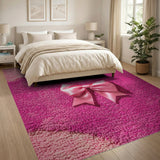 Pink Shag Diamond Rug with Satin Bow Accent