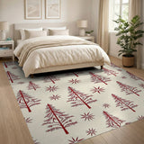 Red Christmas Trees Stars Pattern Area Rug