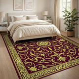 Ornate Maroon Gold Traditional Persian Area Rug
