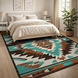 Blue and Teal Teal Rust Geometric Southwestern Area Rug