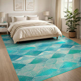 Teal Diamond Wave Geometric Area Rug