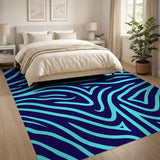 Navy Teal Zebra Wave Geometric Area Rug