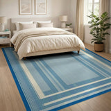 Navy Blue Striped Geometric Area Rug