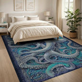 Blue and Teal Entwined Octopus Blue Teal Area Rug