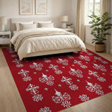 Ornate Red Snowflake Pattern Area Rug