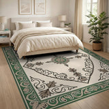 Green Ornate Green Border Persian Medallion Rug