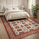 Red Floral Persian Area Rug with Ornate Border