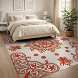 Red Red Mandala Floral Area Rug