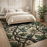 Green Vintage Green Vine Leaf Area Rug