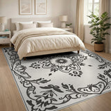Ornate Black White Mandala Floral Area Rug