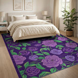 Purple Roses Vines Floral Area Rug
