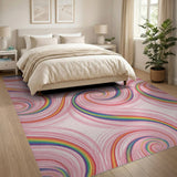 Rainbow Swirl Pink Washable Area Rug