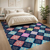 Navy Multi-Color Floral Diamond Area Rug