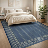 Navy Blue Vertical Stripe Woven Area Rug