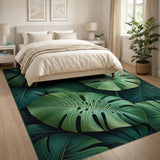 Boho Chic Green Lush Overlapping Monstera Leaves Area Rug