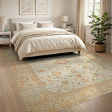 Ornate Ivory Persian Area Rug with Terracotta Florals