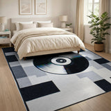 Vinyl Record Geometric Black White Area Rug