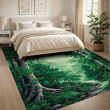 Misty Birch Forest Stream Area Rug