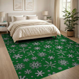 Geometric Modern Emerald Green Snowflake Area Rug