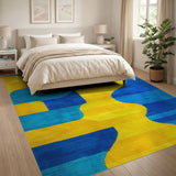 Vibrant Yellow Teal Abstract Geometric Area Rug