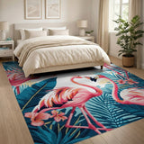 Pink Flamingo Tropical Palms Area Rug