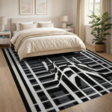 Geometric Modern Black White Geometric Abstract Area Rug