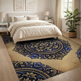 Vintage Ornate Gold Blue Medallion Area Rug