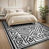 Geometric Modern Bold Black White Geometric Maze Rug