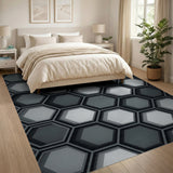 Black and White 3D Hexagon Black White Geometric Area Rug