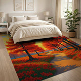 Fiery Red Autumn Forest Path Area Rug