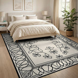 Elegant Black White Floral Persian Rug