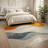 Wavy Abstract Area Rug in Orange Sunset Tones