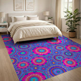 Vibrant Pink Purple Mandala Boho Area Rug