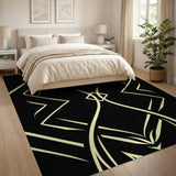 Modern Black Gold Geometric Line Area Rug