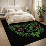 Red Berry Green Leaf Oval Wreath Area Rug