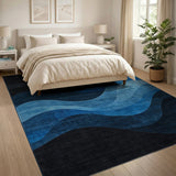 Wavy Black Blue Abstract Area Rug
