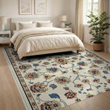 Ivory Blue-Red Floral Persian Area Rug