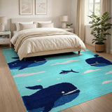 Playful Teal Whale Kids Area Rug