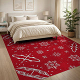 Red Snowflake Whimsical Motif Area Rug