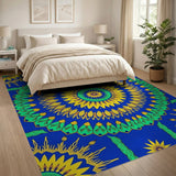 Navy Blue Sunburst Mandala Area Rug