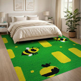 Kids Cartoon Playful Cartoon Bees Green Area Rug
